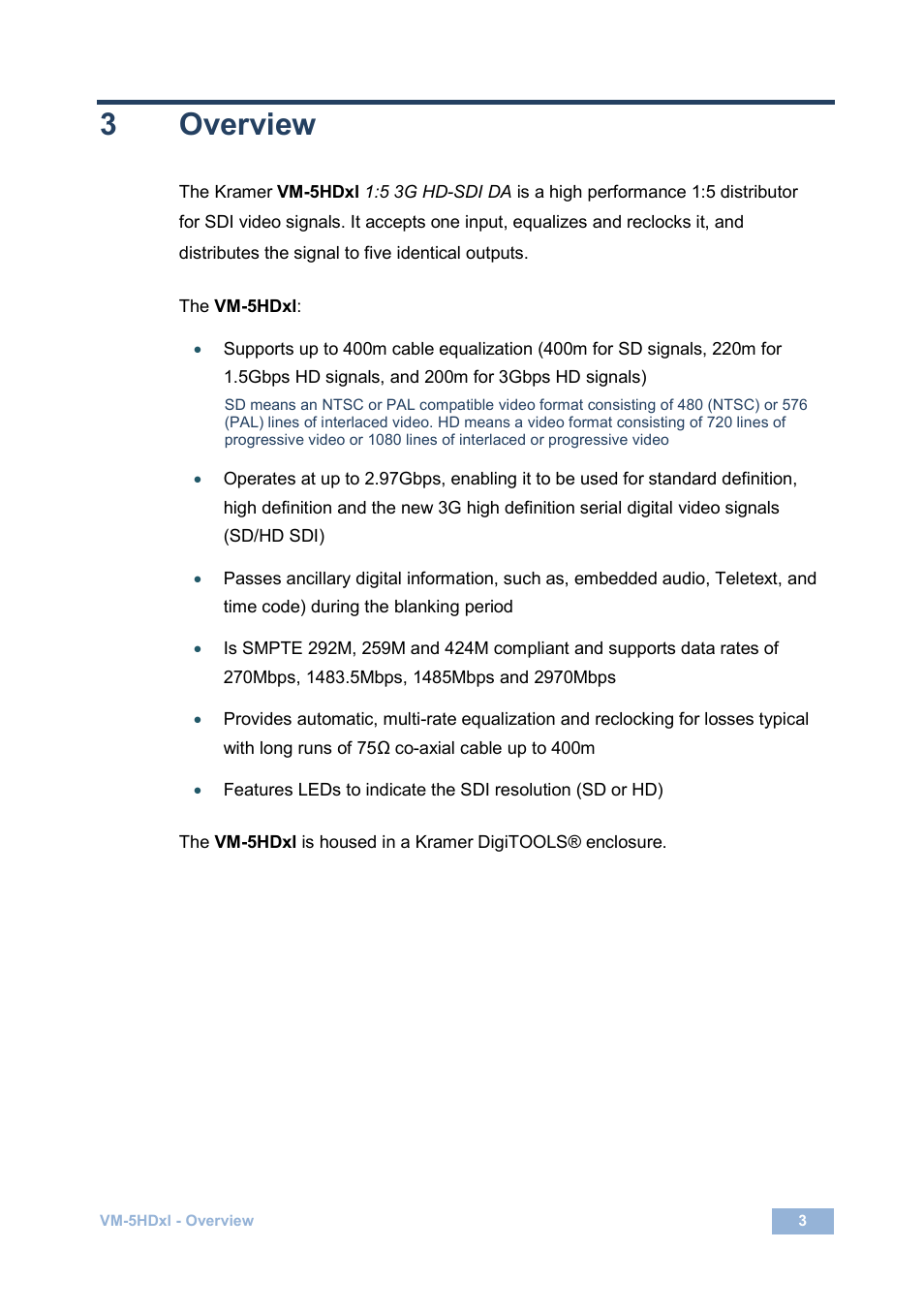 3 overview, Overview, 3overview | Kramer Electronics VM-5HDxl User Manual | Page 6 / 11