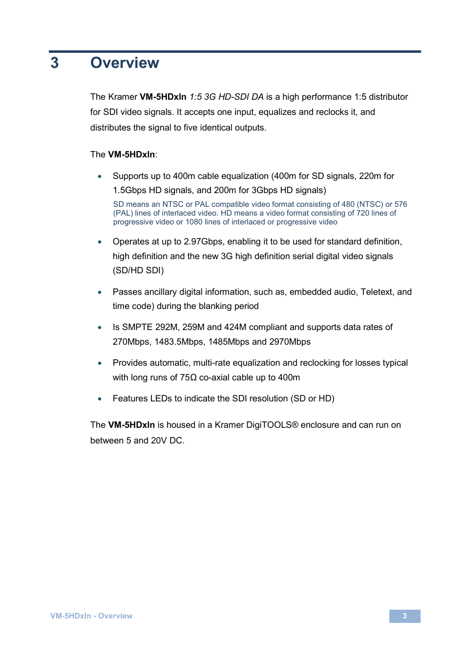 3 overview, Overview, 3overview | Kramer Electronics VM-5HDxln User Manual | Page 6 / 11
