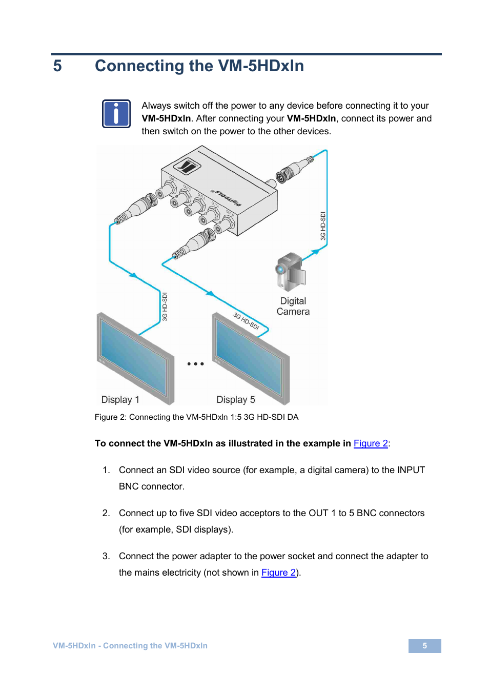 5 connecting the vm-5hdxln, Connecting the vm-5hdxln, 5connecting the vm-5hdxln | Kramer Electronics VM-5HDxln User Manual | Page 8 / 11