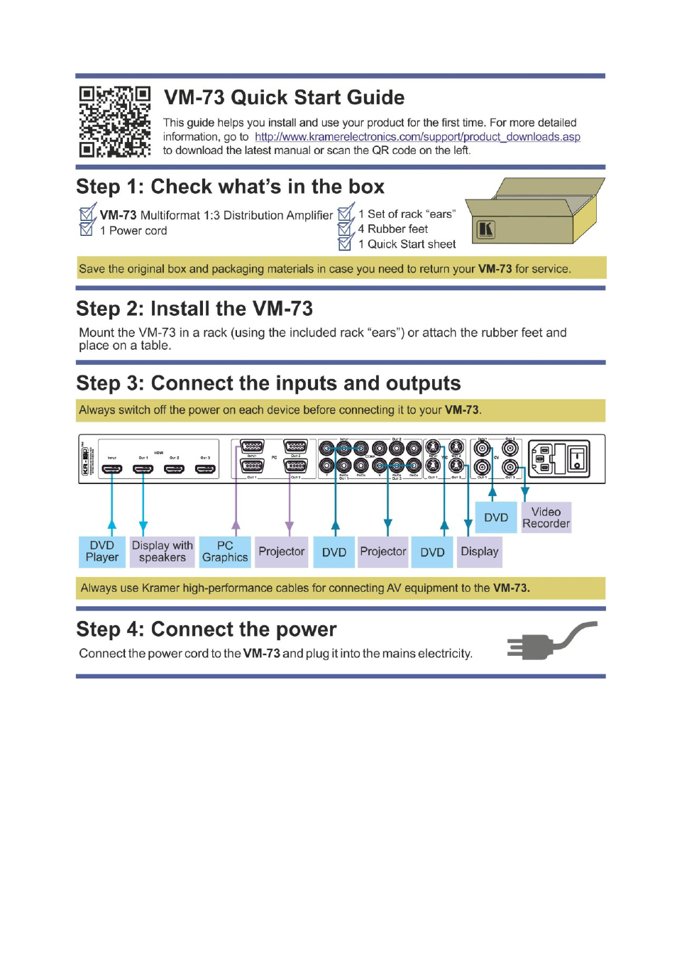 Kramer Electronics VM-73 User Manual | Page 2 / 14