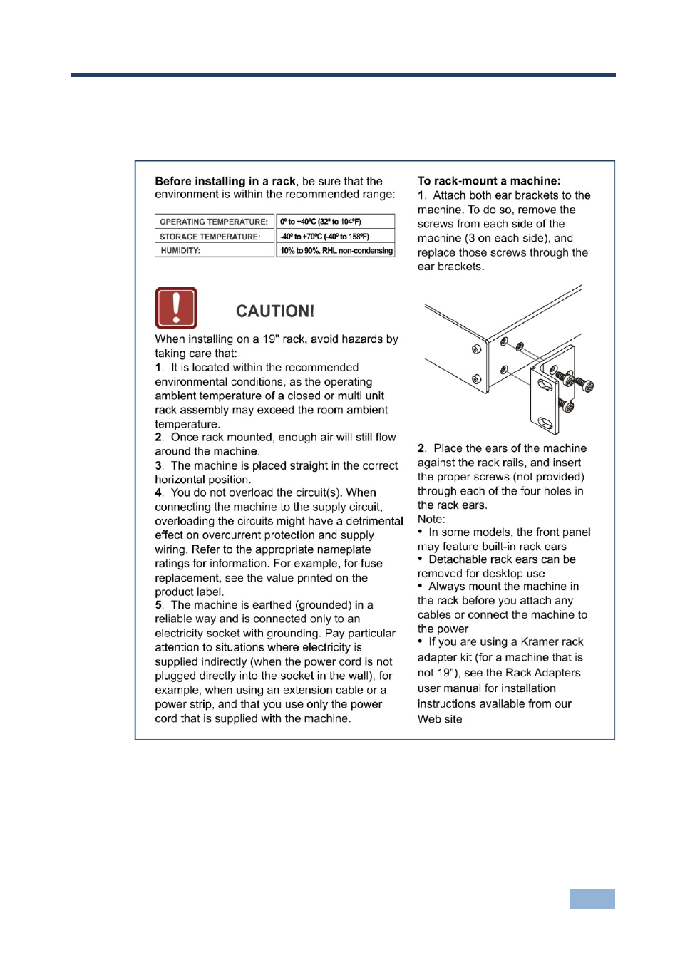 4 installing in a rack, Installing in a rack, 4installing in a rack | Kramer Electronics VM-73 User Manual | Page 8 / 14