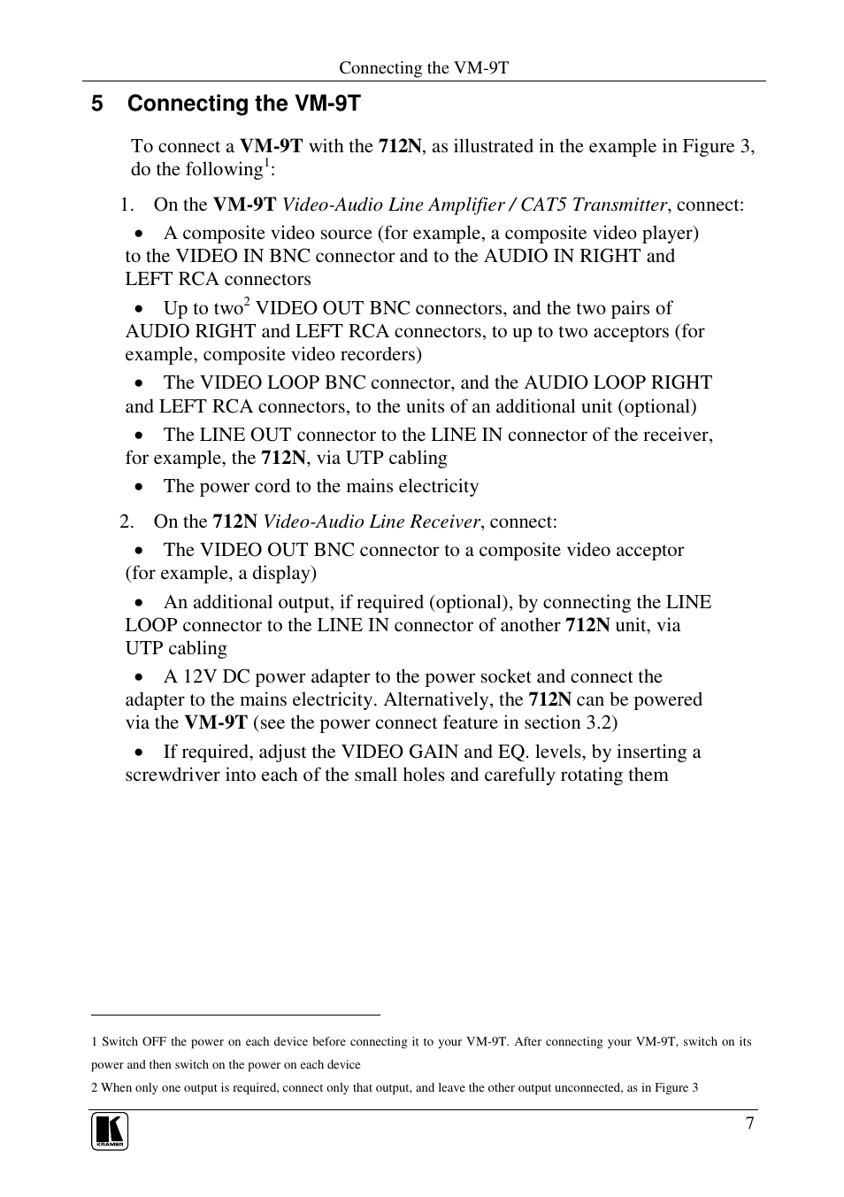 5 connecting the vm-9t | Kramer Electronics VM-9T User Manual | Page 9 / 13
