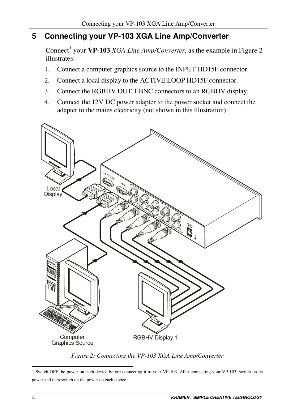 5 connecting your vp-103 xga line amp/converter | Kramer Electronics VP-103 User Manual | Page 6 / 9