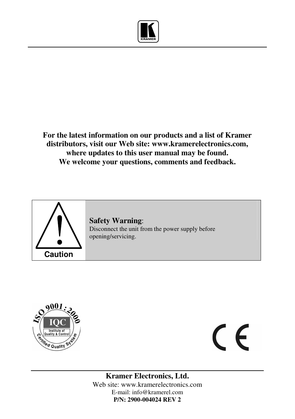 Kramer Electronics VP-103 User Manual | Page 9 / 9