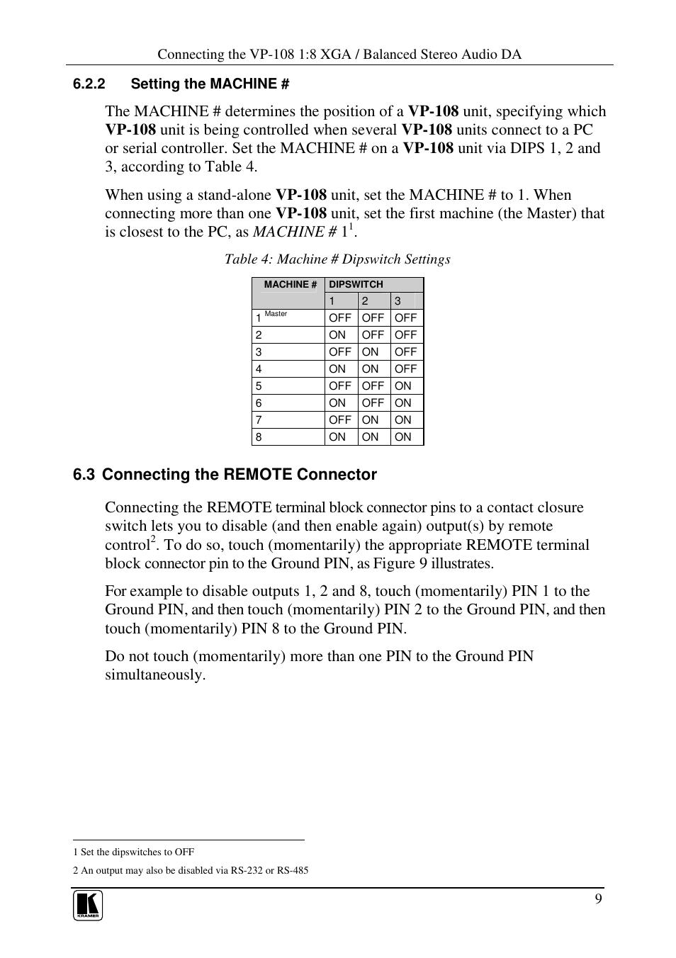 Kramer Electronics VP-108 User Manual | Page 13 / 18