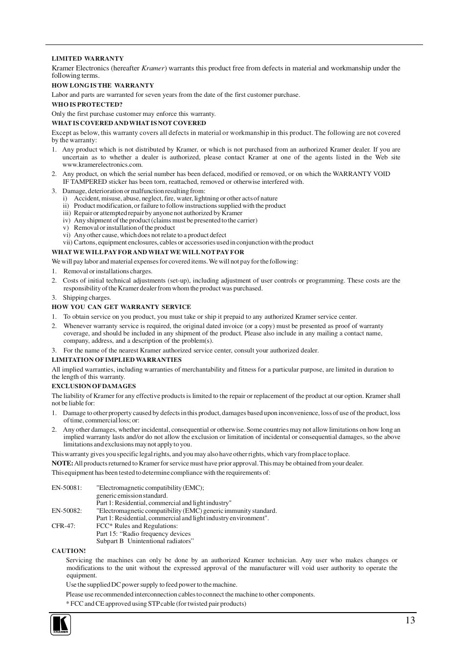 Kramer Electronics VP-108 User Manual | Page 17 / 18