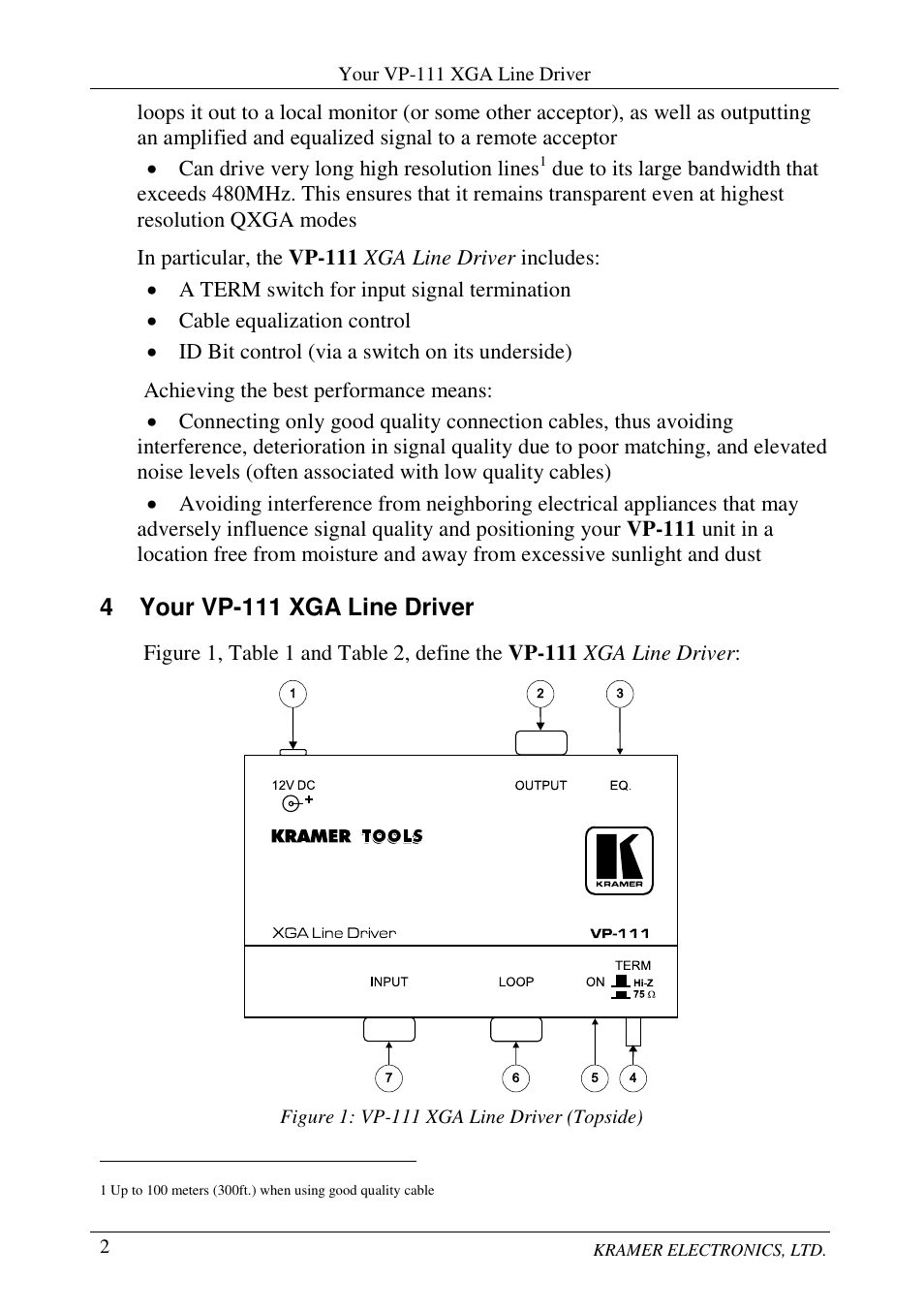 4 your vp-111 xga line driver | Kramer Electronics VP-111 User Manual | Page 4 / 8