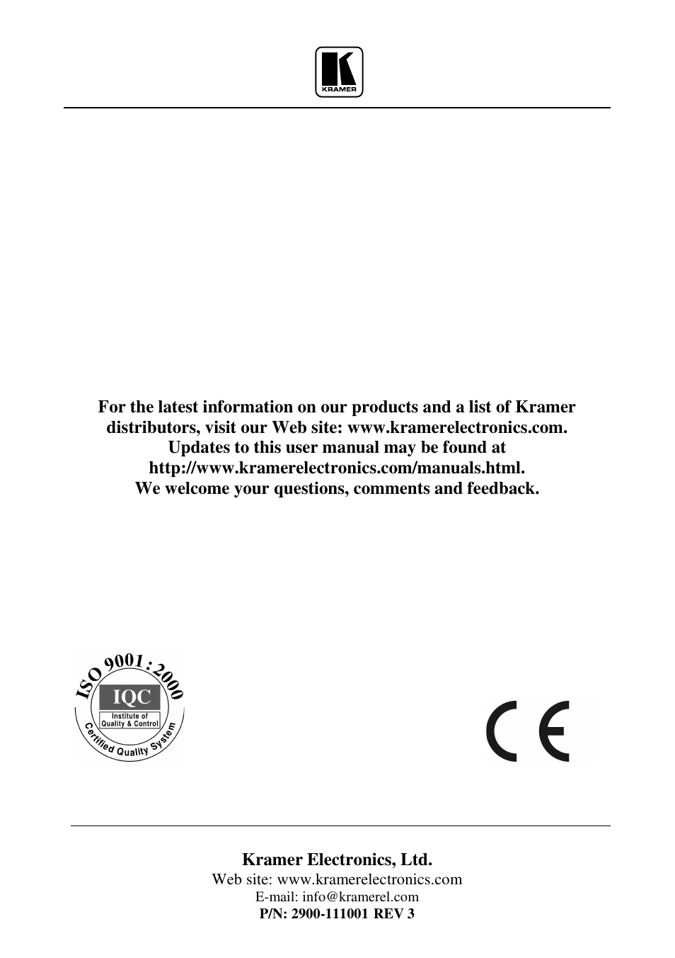 Kramer Electronics VP-111 User Manual | Page 8 / 8