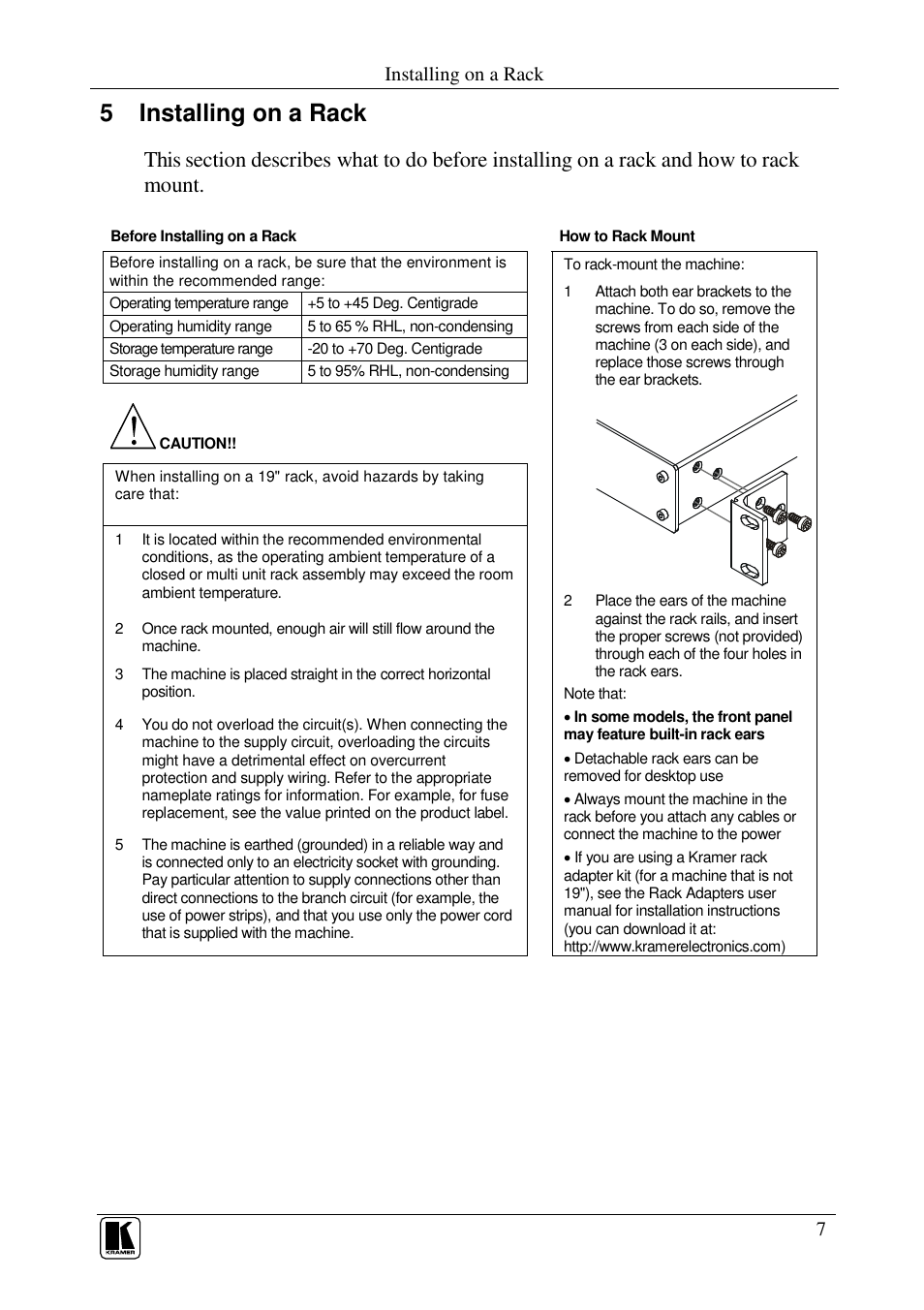 5 installing on a rack, Installing on a rack | Kramer Electronics VP-12NHD User Manual | Page 9 / 15