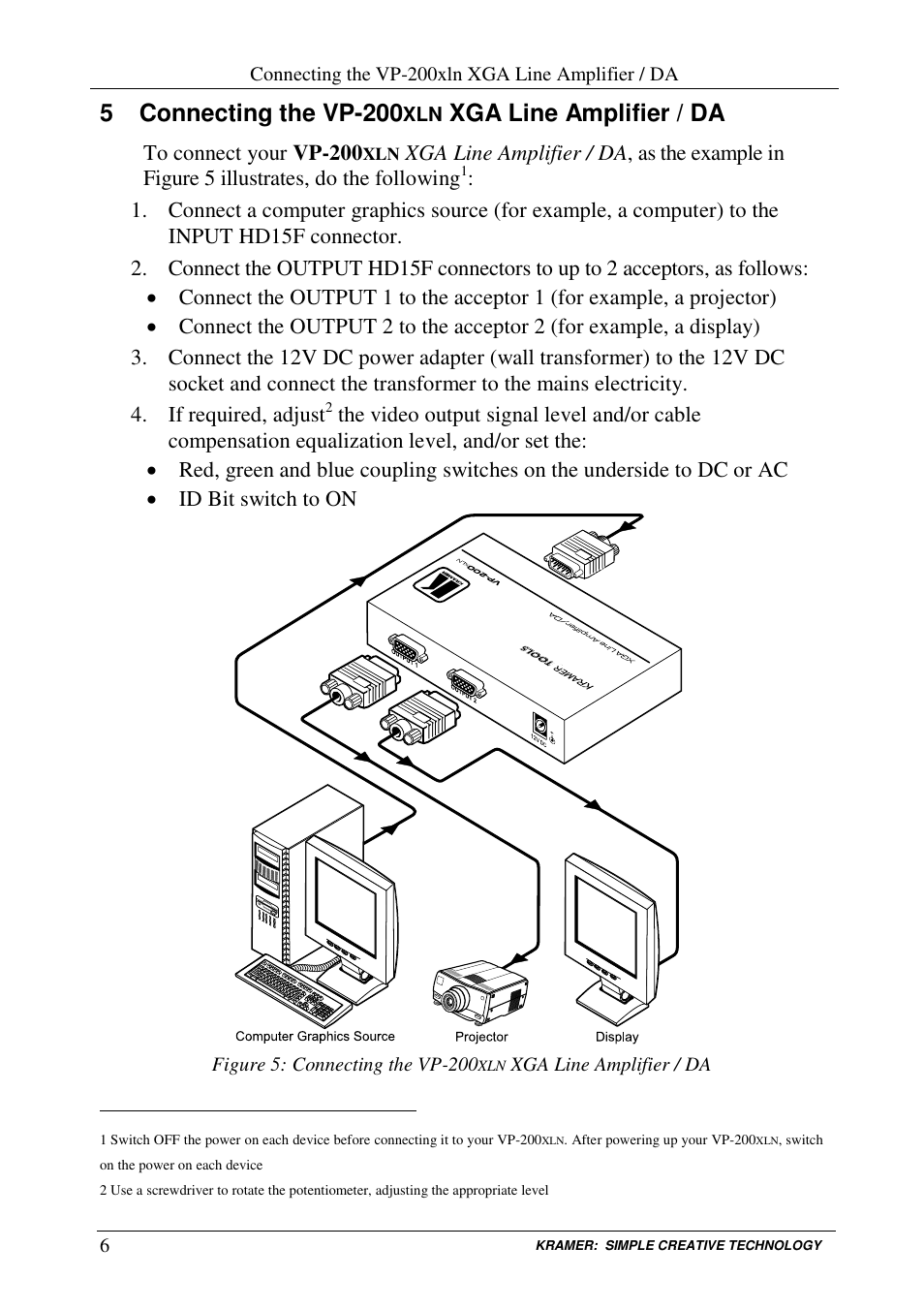 5 connecting the vp-200, Xga line amplifier / da | Kramer Electronics VP-200xln User Manual | Page 8 / 11