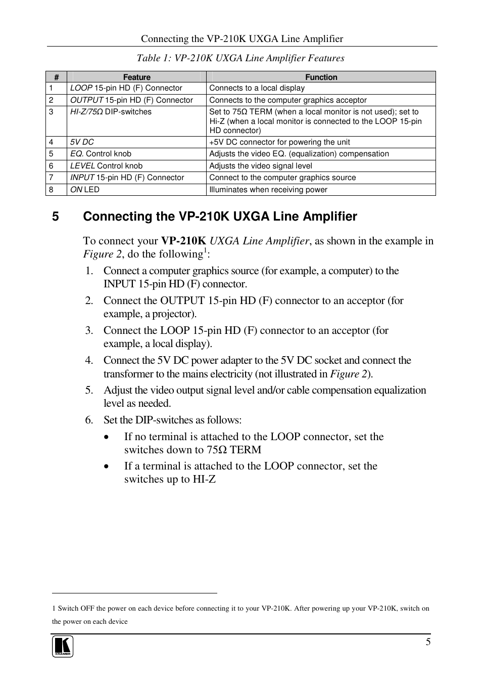 5connecting the vp-210k uxga line amplifier | Kramer Electronics VP-210K User Manual | Page 7 / 10