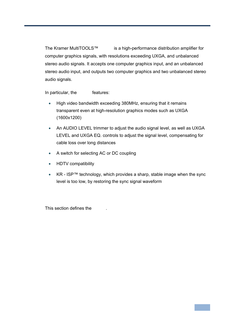 3 overview, 1 defining the vp-2k 1:2 uxga/audio distributor, Overview | Defining the vp-2k 1:2 uxga/audio distributor | Kramer Electronics VP-2K User Manual | Page 6 / 13