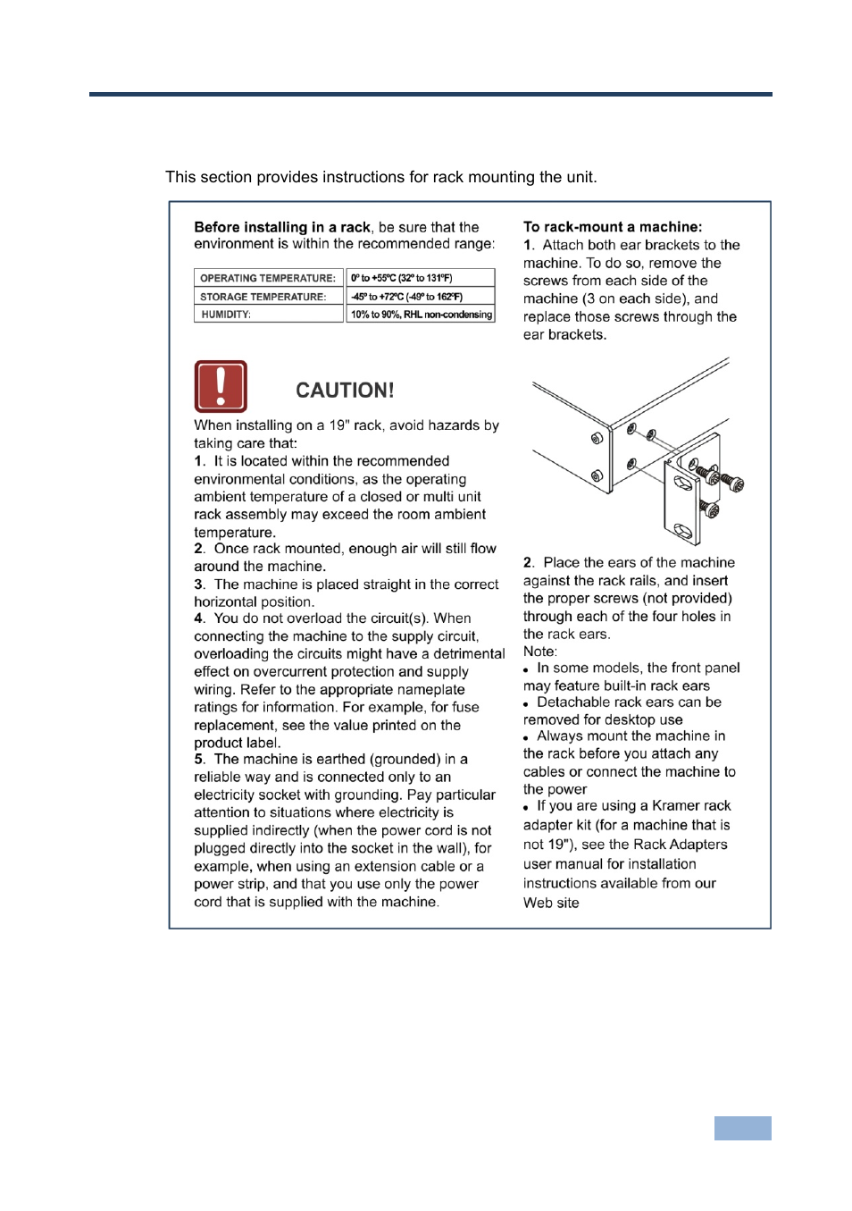 4 installing in a rack, Installing in a rack, 4installing in a rack | Kramer Electronics VP-2K User Manual | Page 8 / 13