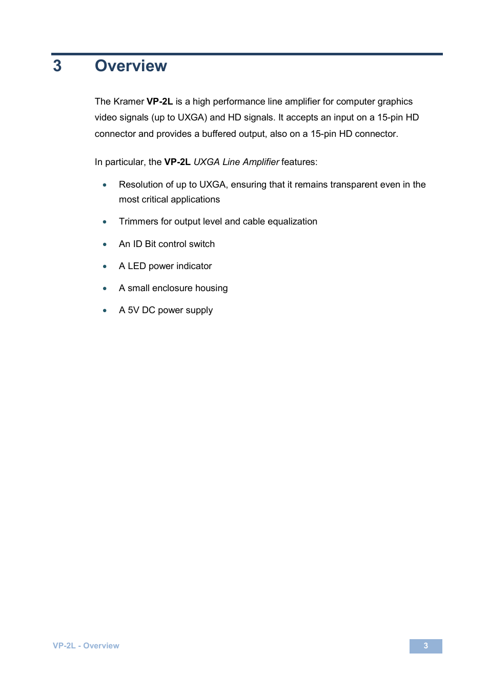 3 overview, Overview, 3overview | Kramer Electronics VP-2L User Manual | Page 6 / 12