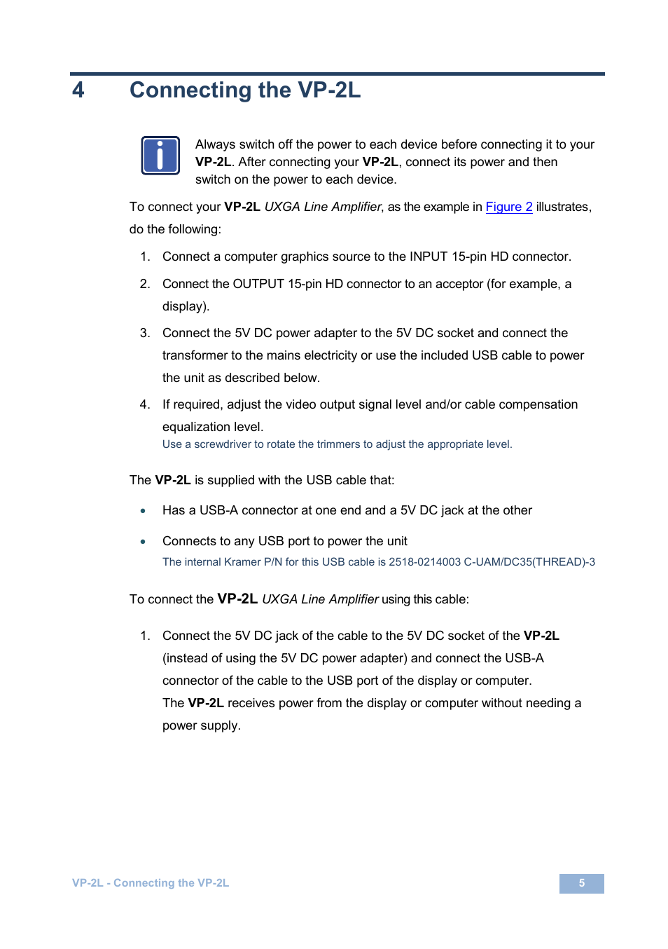 4 connecting the vp-2l, Connecting the vp-2l, 4connecting the vp-2l | Kramer Electronics VP-2L User Manual | Page 8 / 12