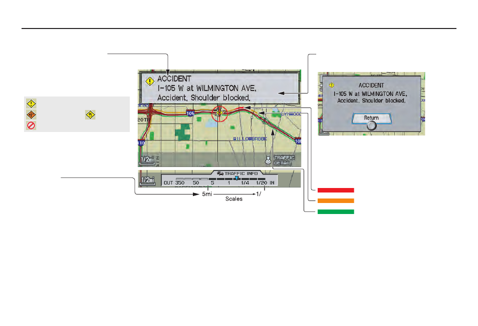 Getting started, Traffic display legend | Acura 2009 TSX 00X31-TL1-8001 User Manual | Page 22 / 171