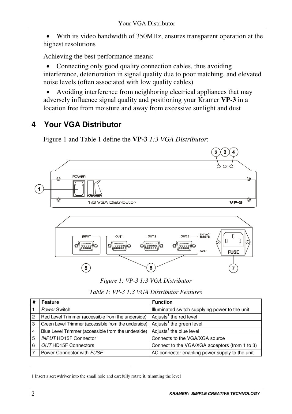 4 your vga distributor | Kramer Electronics VP-3 User Manual | Page 4 / 7