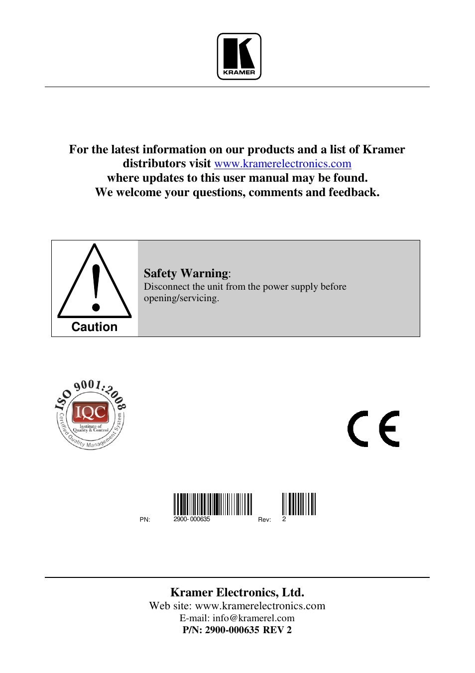 Kramer Electronics VP-200xlTHD User Manual | Page 20 / 20