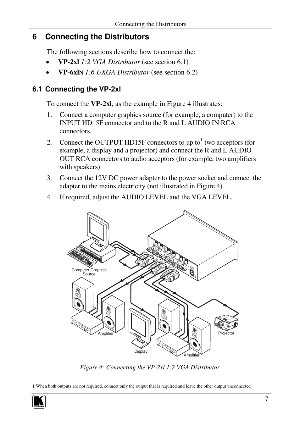 6 connecting the distributors | Kramer Electronics VP-6xln User Manual | Page 9 / 13