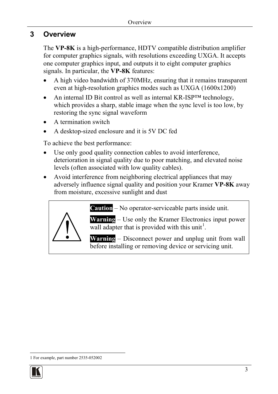3 overview, Overview | Kramer Electronics VP-8K User Manual | Page 5 / 10