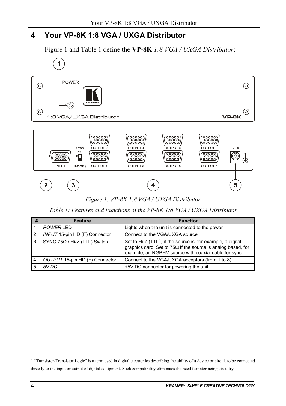 4 your vp-8k 1:8 vga / uxga distributor, Your vp-8k 1:8 vga / uxga distributor, Figure 1: vp-8k 1:8 vga / uxga distributor | Kramer Electronics VP-8K User Manual | Page 6 / 10