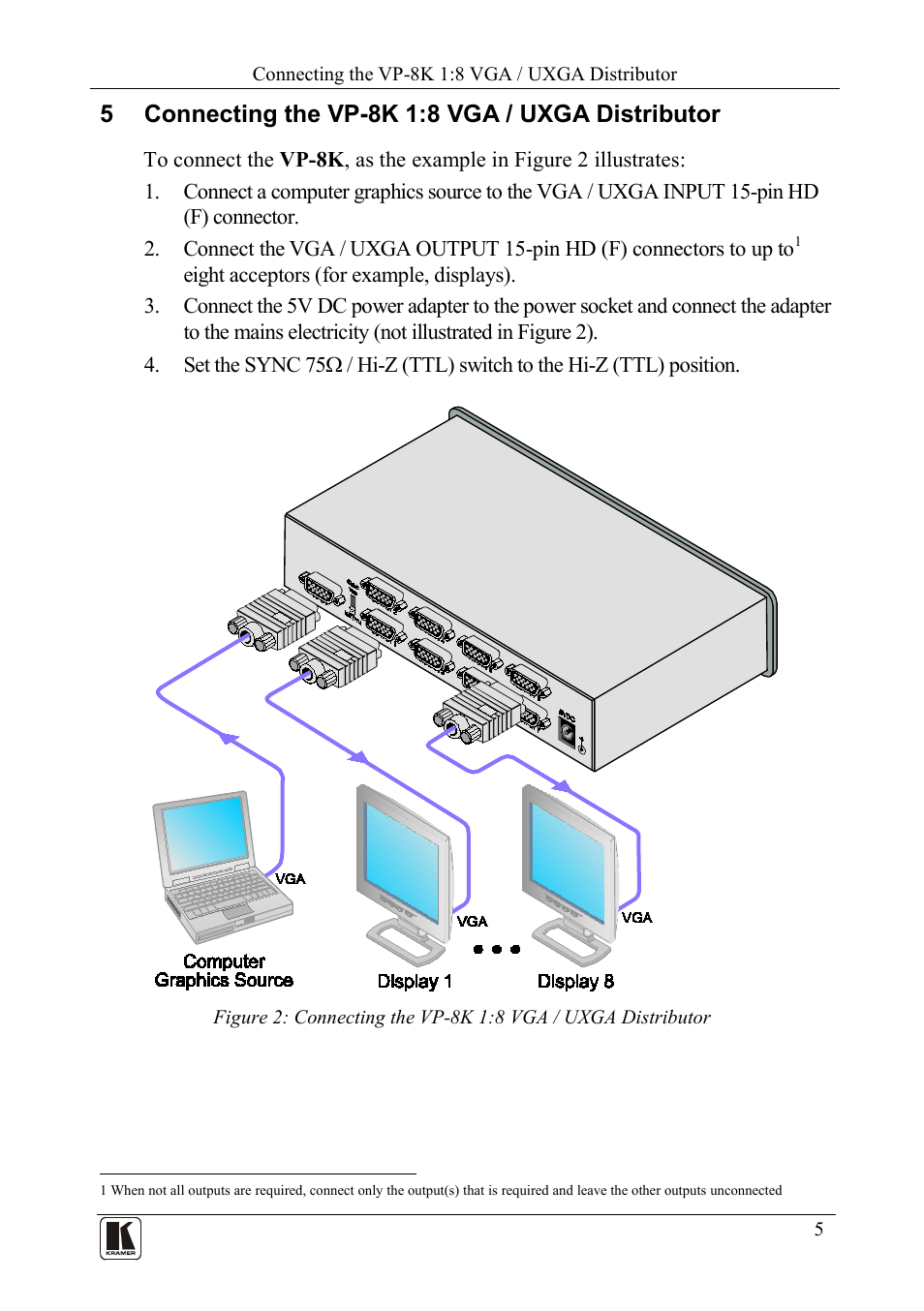 5 connecting the vp-8k 1:8 vga / uxga distributor, Connecting the vp-8k 1:8 vga / uxga distributor | Kramer Electronics VP-8K User Manual | Page 7 / 10