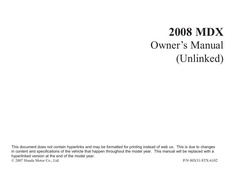 Acura 2008 MDX User Manual | 490 pages