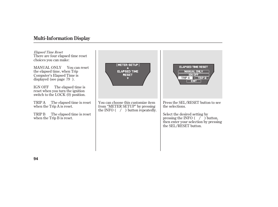Multi-information display | Acura 2008 MDX User Manual | Page 100 / 490