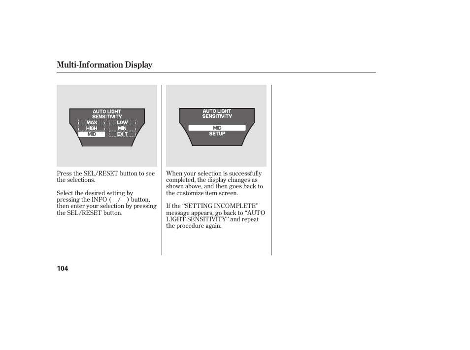 Multi-information display | Acura 2008 MDX User Manual | Page 110 / 490