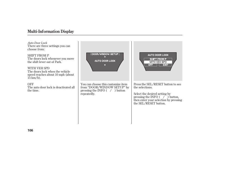 Multi-information display | Acura 2008 MDX User Manual | Page 112 / 490