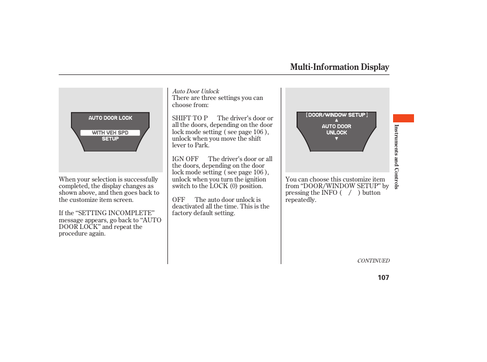 Multi-information display | Acura 2008 MDX User Manual | Page 113 / 490