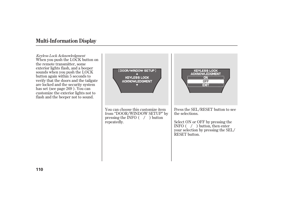 Multi-information display | Acura 2008 MDX User Manual | Page 116 / 490