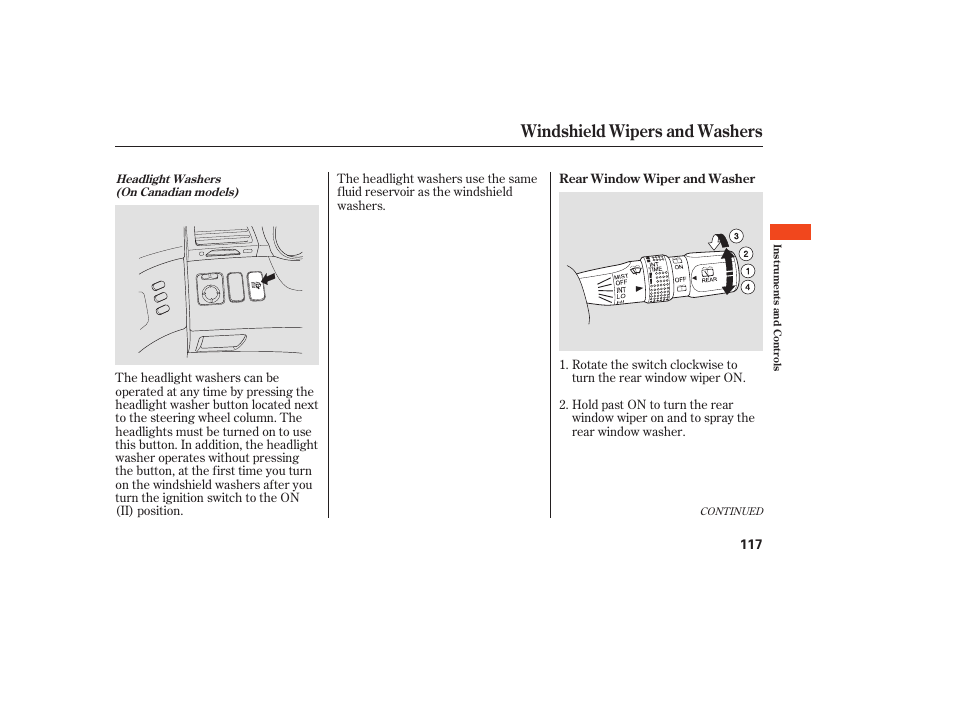 Windshield wipers and washers | Acura 2008 MDX User Manual | Page 123 / 490