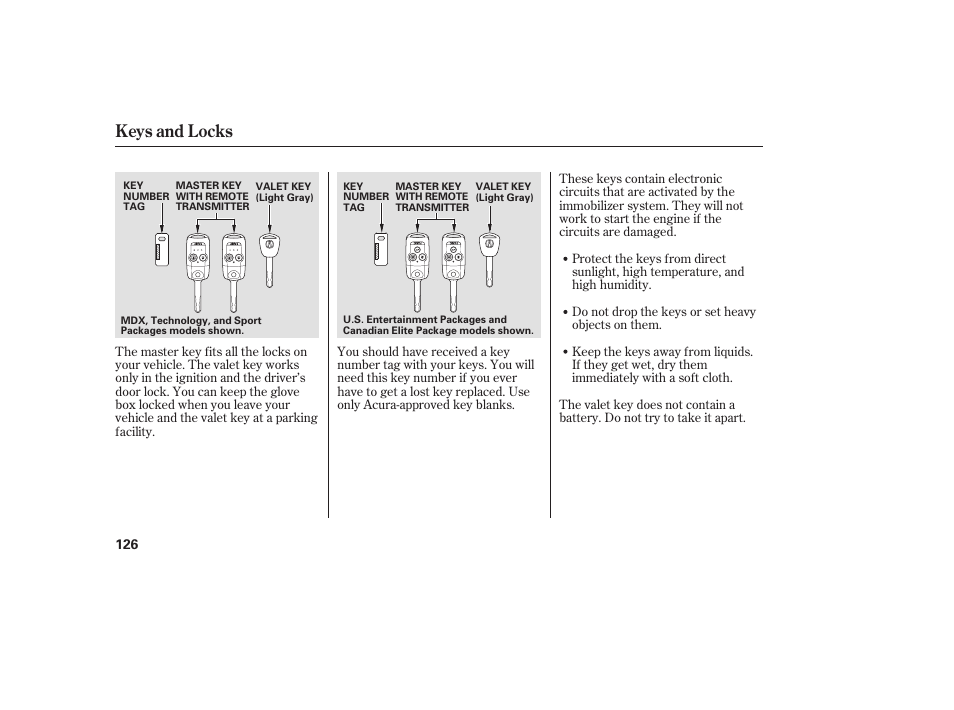 Keys and locks | Acura 2008 MDX User Manual | Page 132 / 490