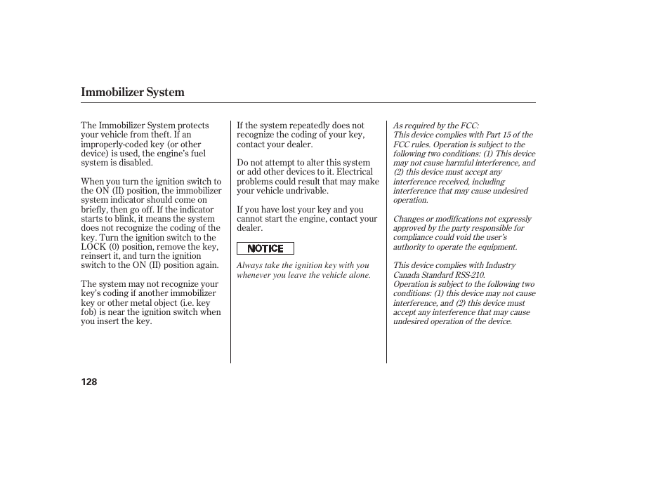 Immobilizer system | Acura 2008 MDX User Manual | Page 134 / 490