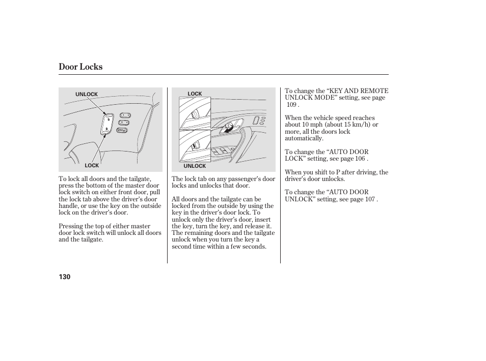 Door locks | Acura 2008 MDX User Manual | Page 136 / 490