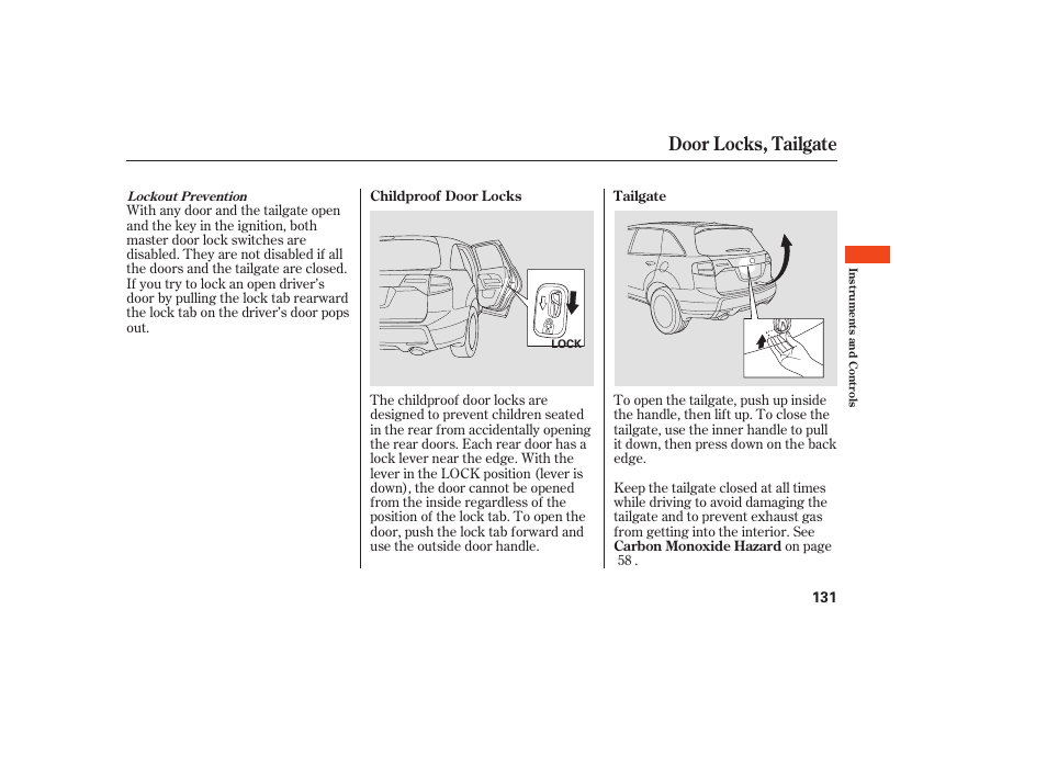 Door locks, tailgate | Acura 2008 MDX User Manual | Page 137 / 490