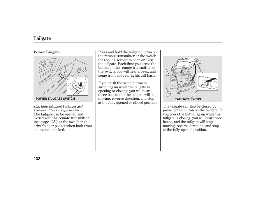 Tailgate | Acura 2008 MDX User Manual | Page 138 / 490