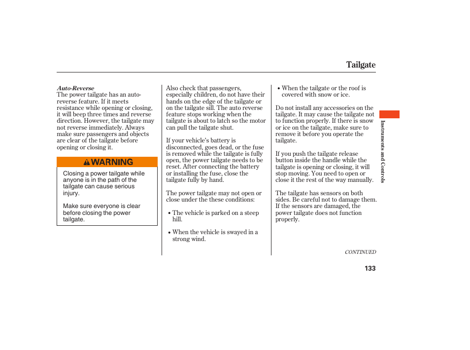 Tailgate | Acura 2008 MDX User Manual | Page 139 / 490