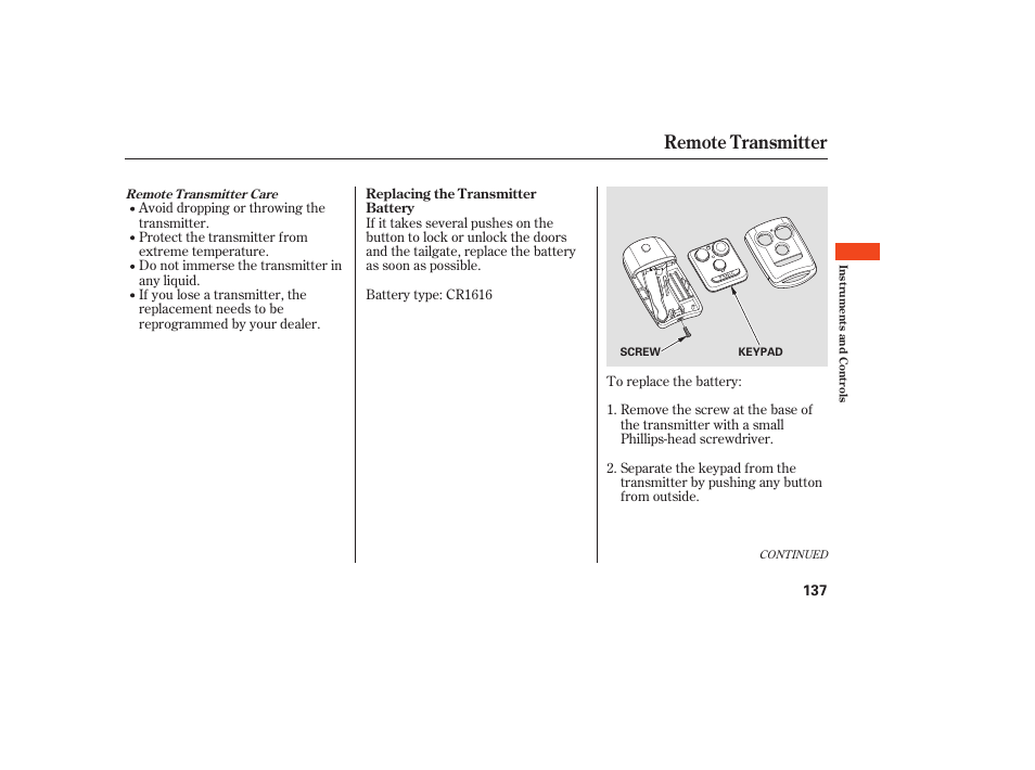 Remote transmitter | Acura 2008 MDX User Manual | Page 143 / 490