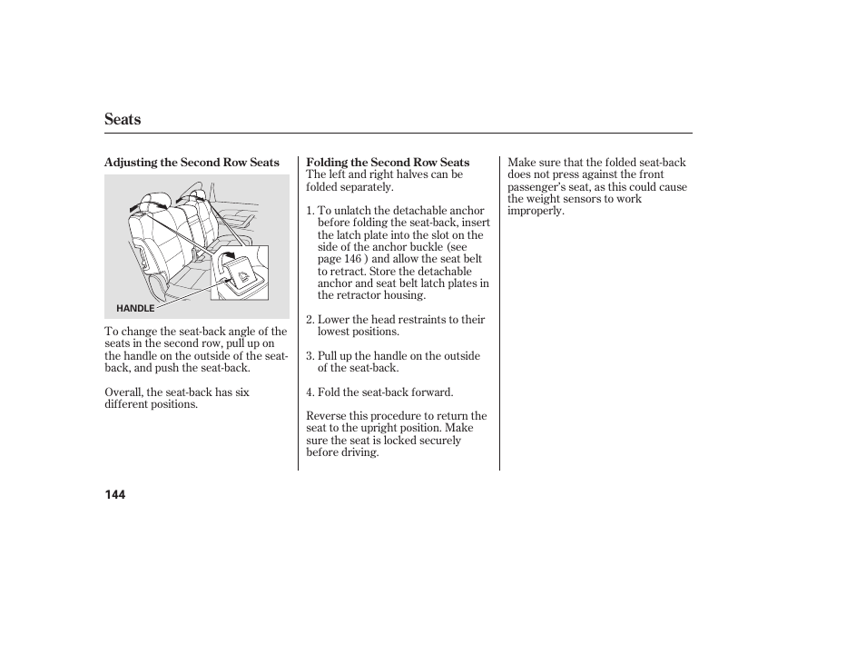 Seats | Acura 2008 MDX User Manual | Page 150 / 490