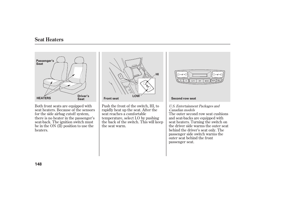 Seat heaters | Acura 2008 MDX User Manual | Page 154 / 490