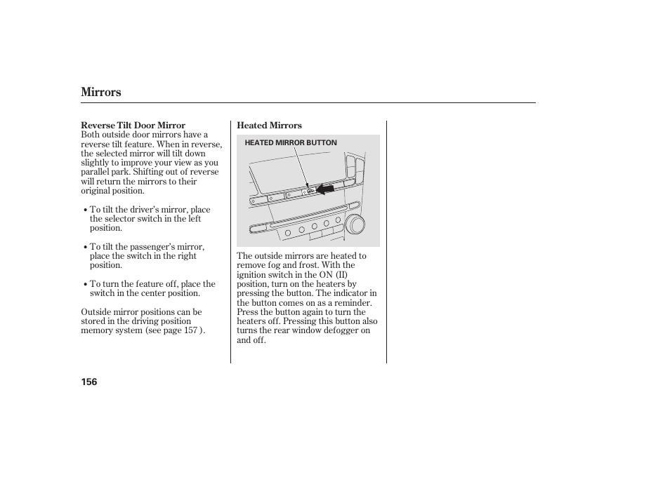 Mirrors | Acura 2008 MDX User Manual | Page 162 / 490