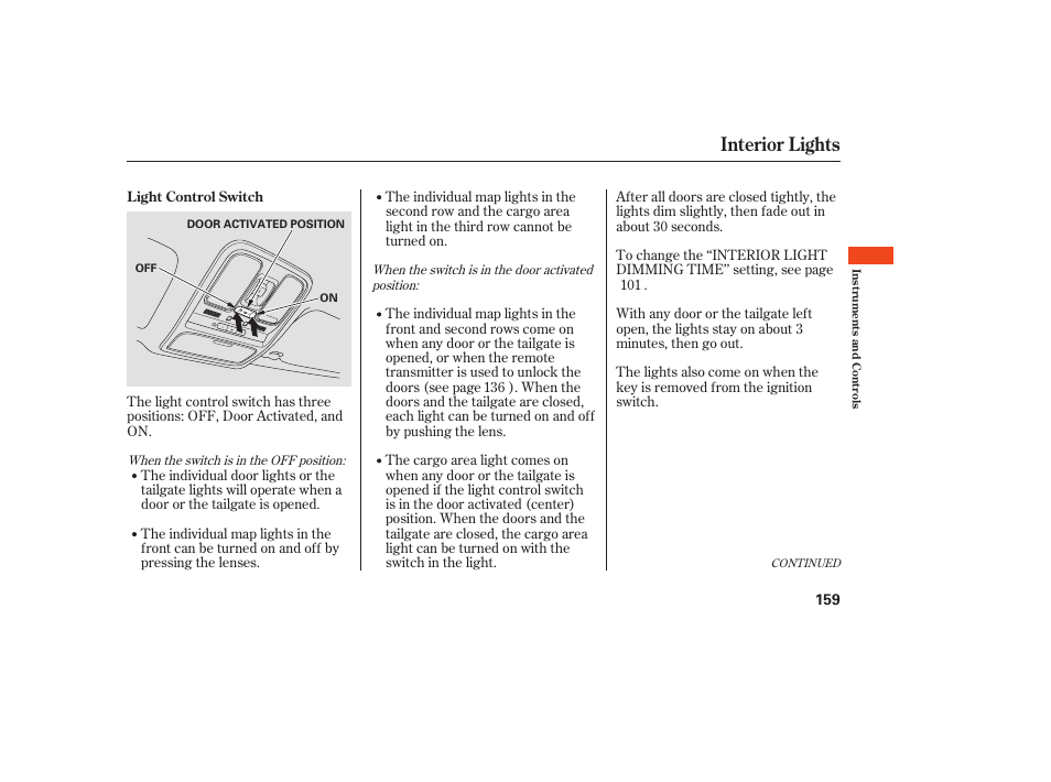 Interior lights | Acura 2008 MDX User Manual | Page 165 / 490