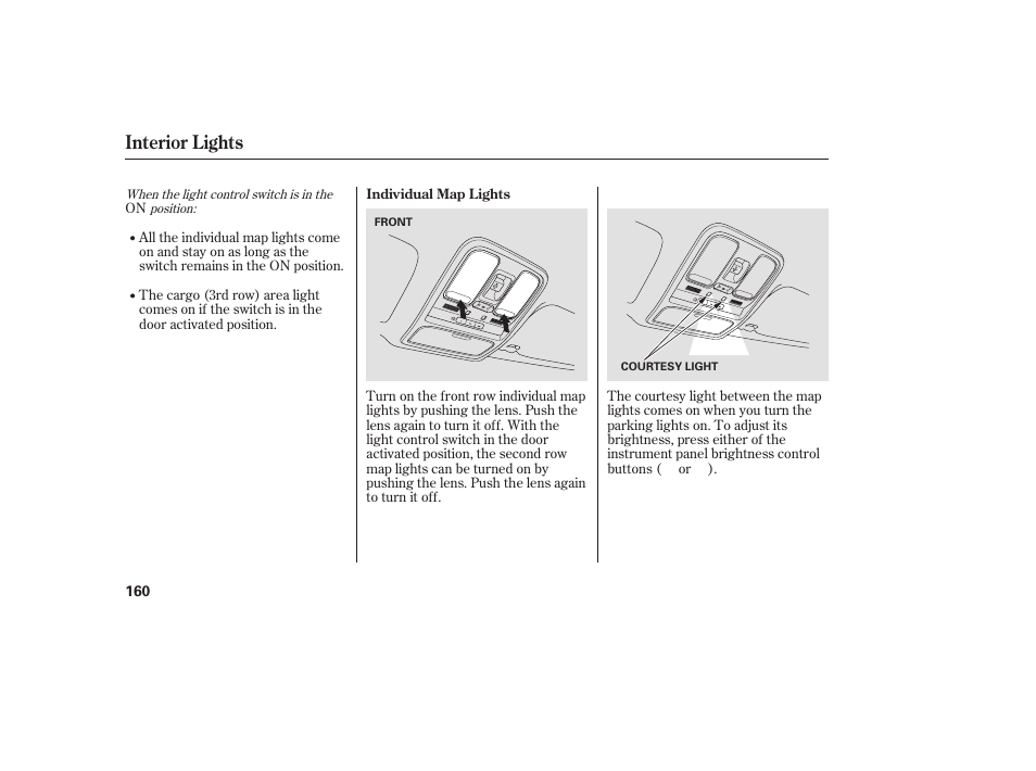 Interior lights | Acura 2008 MDX User Manual | Page 166 / 490