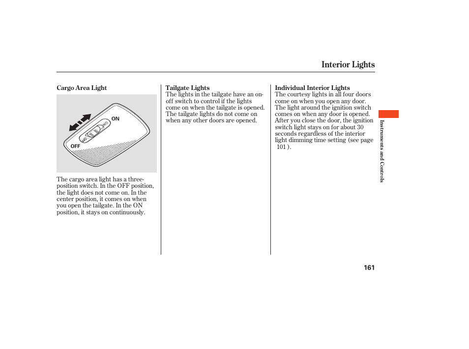 Interior lights | Acura 2008 MDX User Manual | Page 167 / 490