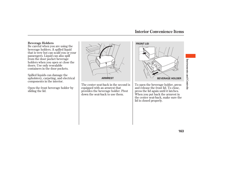 Interior convenience items | Acura 2008 MDX User Manual | Page 169 / 490