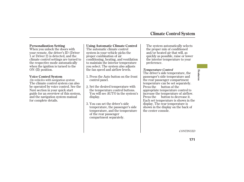 Climate control system | Acura 2008 MDX User Manual | Page 177 / 490