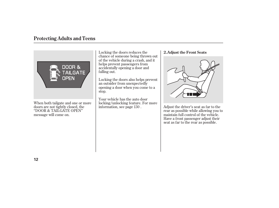 Protecting adults and teens | Acura 2008 MDX User Manual | Page 18 / 490