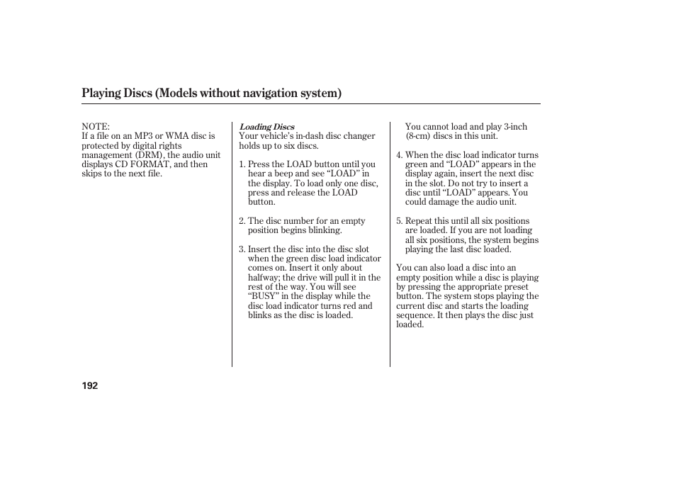 Playing discs (models without navigation system) | Acura 2008 MDX User Manual | Page 198 / 490